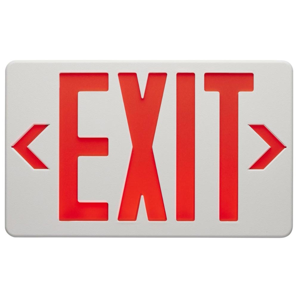 LED Exit Sign, Dual face with Red Letters, White Finish, Battery Backup Included