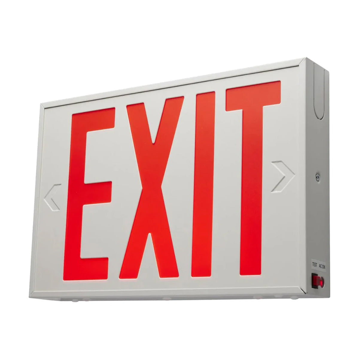 LED Exit Sign, Single/Double Face with Red Letters, White, Battery Included, Steel Housing - Bees Lighting