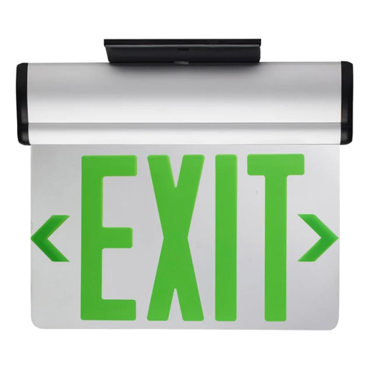 Edge-Lit LED Exit Sign, Dual Face with Green Letters, Mirror Finish, Battery Included, Surface Mount - Bees Lighting