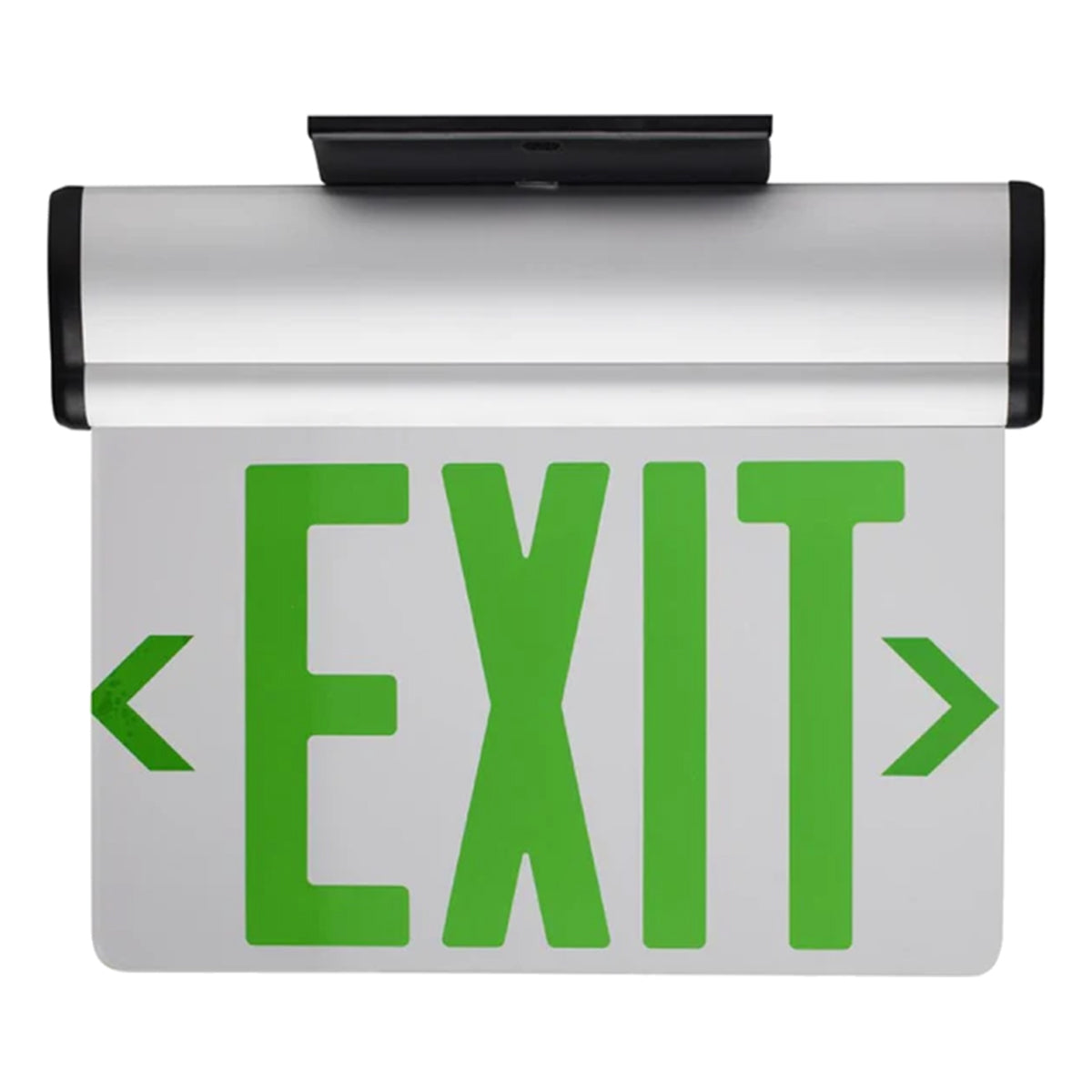 Edge-Lit LED Exit Sign, Single Face with Green Letters, Clear Finish, Battery Included, Surface Mount - Bees Lighting