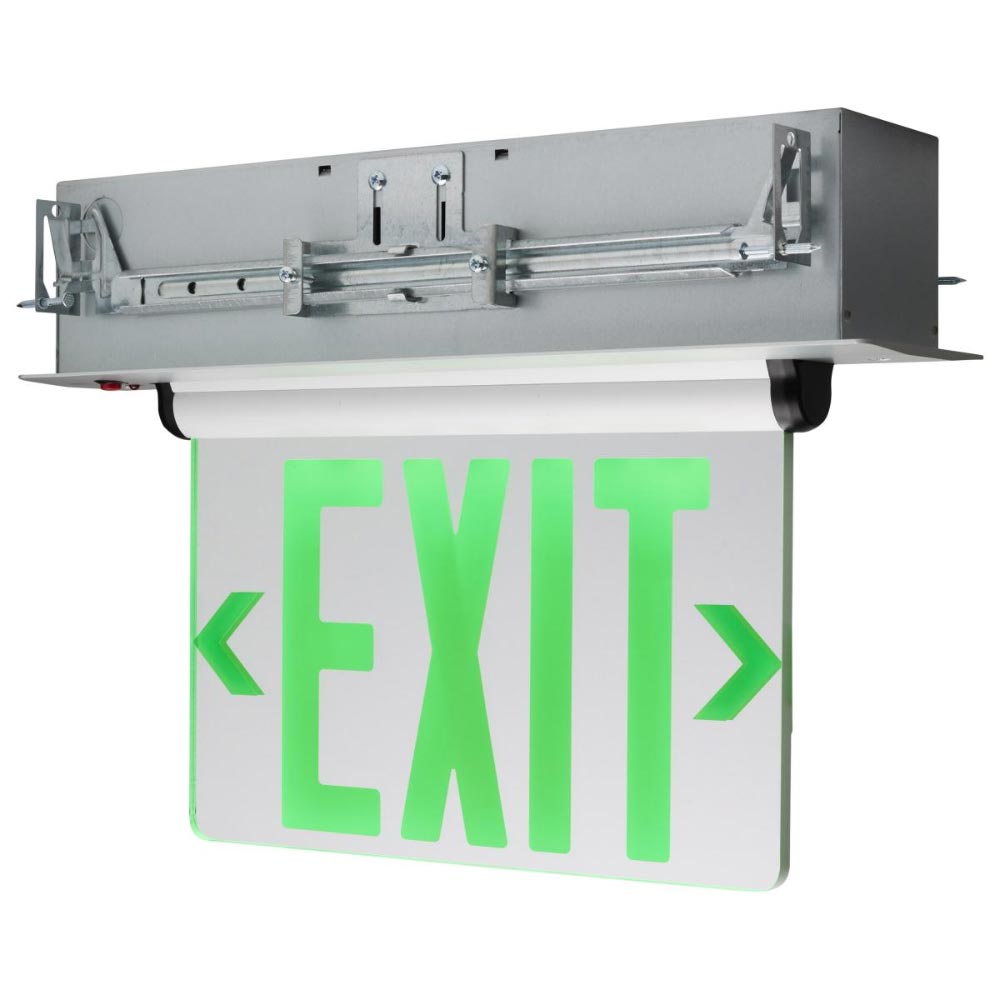 Dual Face with Green Letters Edge-Lit LED Exit Sign 120/277 Volts, Silver - Bees Lighting