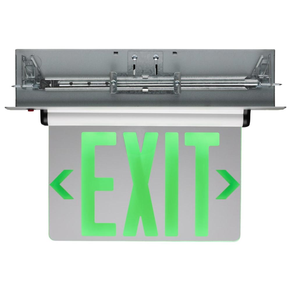 Dual Face with Green Letters Edge-Lit LED Exit Sign 120/277 Volts, Silver - Bees Lighting