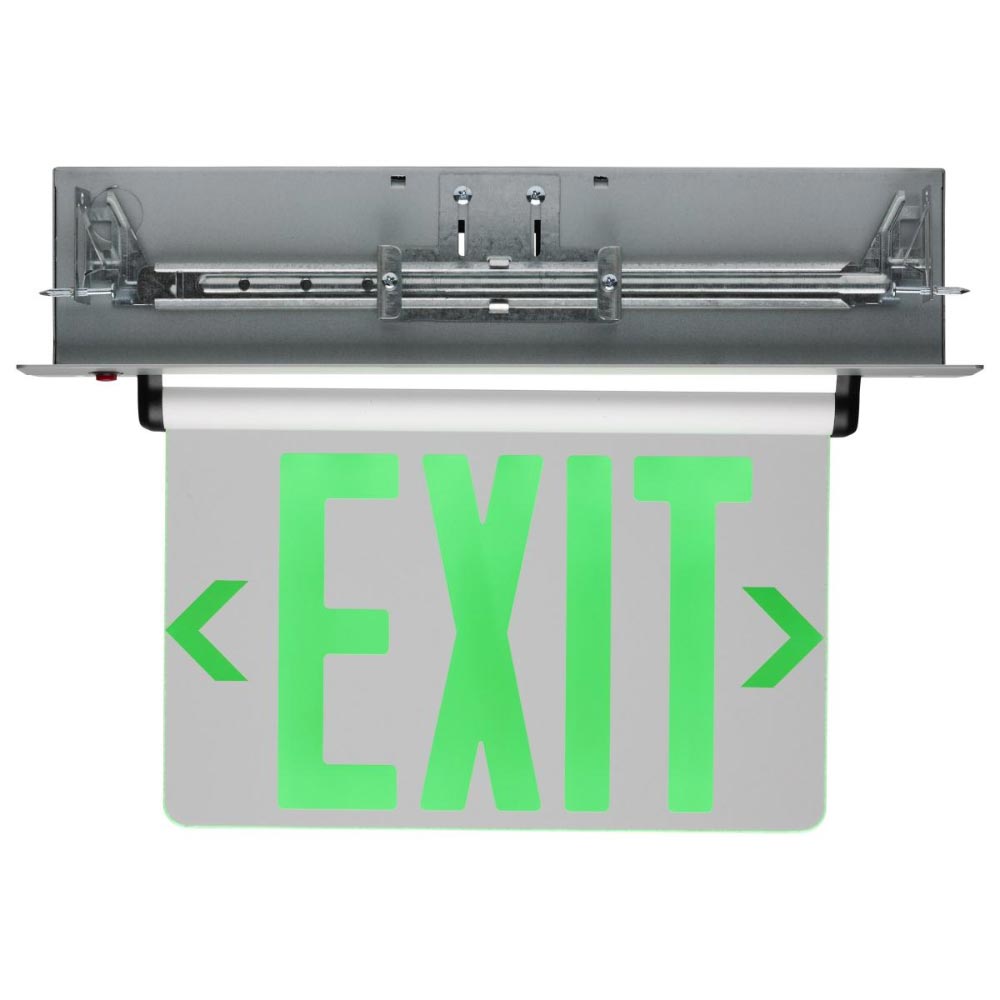LED Exit Sign, Single face with Green Letters, Clear Panel Finish, Battery Backup Included