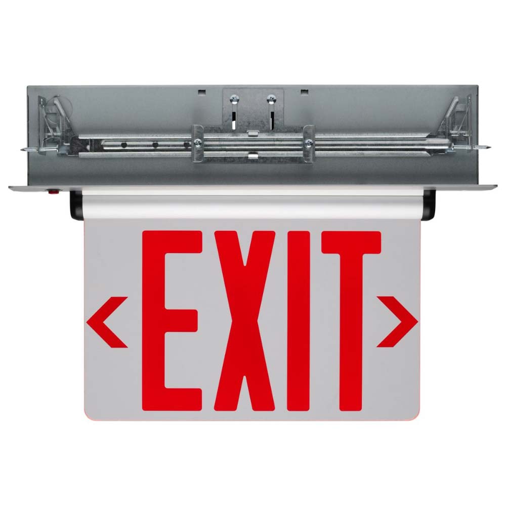 LED Exit Sign, Dual face with Red Letters, Silver Finish, Battery Backup Included