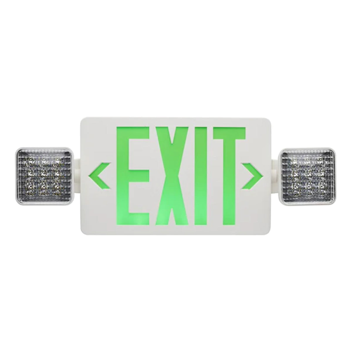 LED Combo Exit Sign, 2 Single Face with Green Letters, White, Battery Included - Bees Lighting