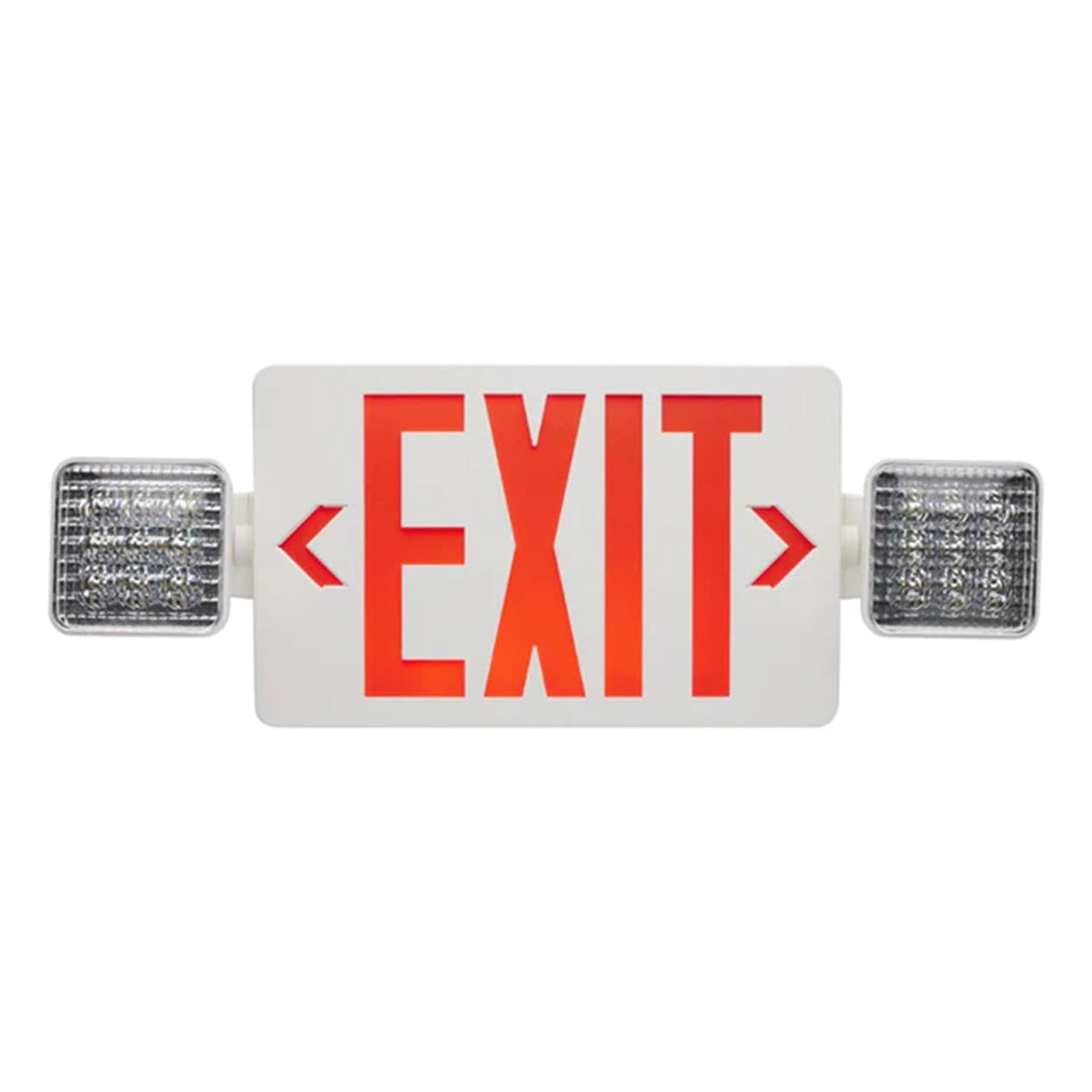 LED Combo Exit Sign, 2 Single Face with Red Letters, White, Battery Included, Remote Capable - Bees Lighting