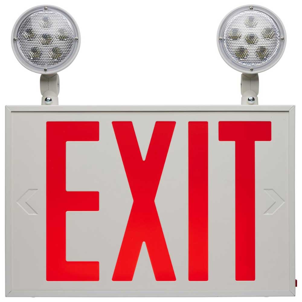 Exit Sign with Lights 120/277V Dual Face with Red Letters, White - Bees Lighting