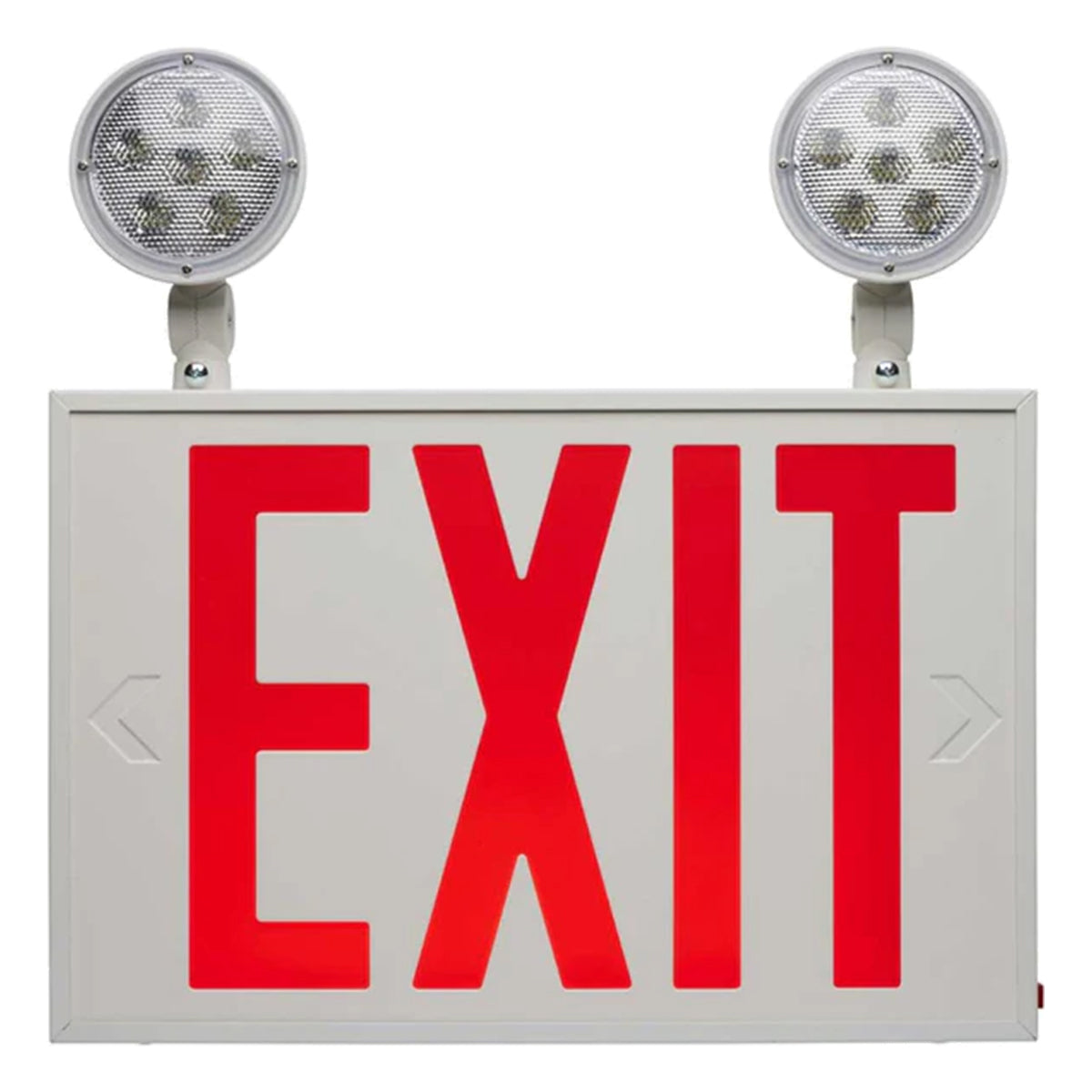LED Combo Exit Sign, Dual Face with Red Letters, White, Battery Included, Double Head Lights - Bees Lighting