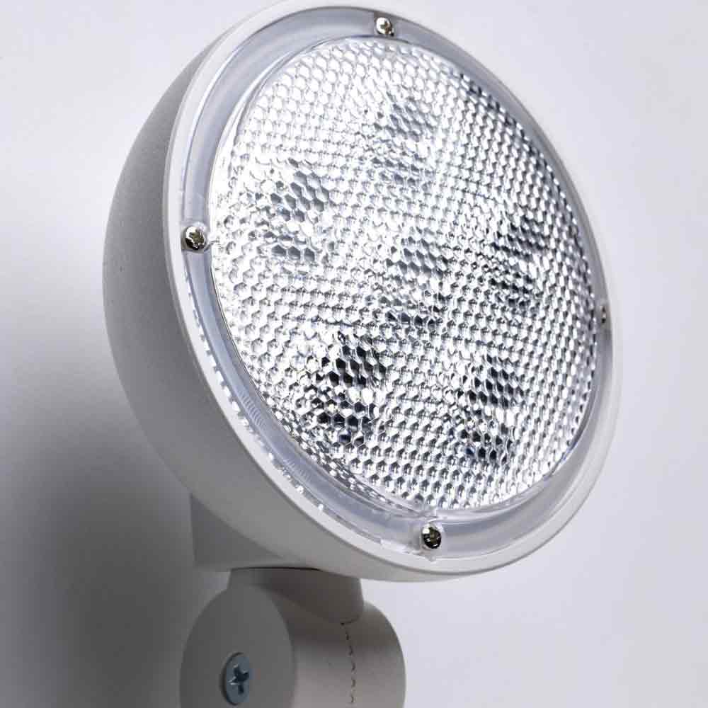 LED Combo Exit Sign, Dual Face with Red Letters, White, Battery Included, Double Head Lights - Bees Lighting