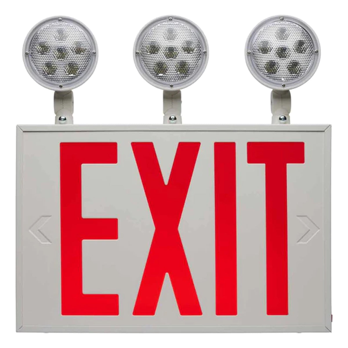 LED Combo Exit Sign, Dual Face with Red Letters, White, Battery Included, Tri Head Lights - Bees Lighting