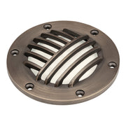 Brass round lighting component with slotted grille and four mounting holes