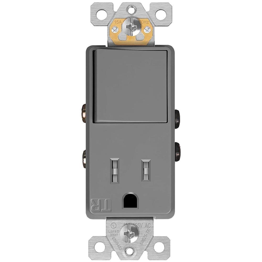 15 Amp Single Pole Rocker Combination Light Switch and Receptacle Gray - Bees Lighting
