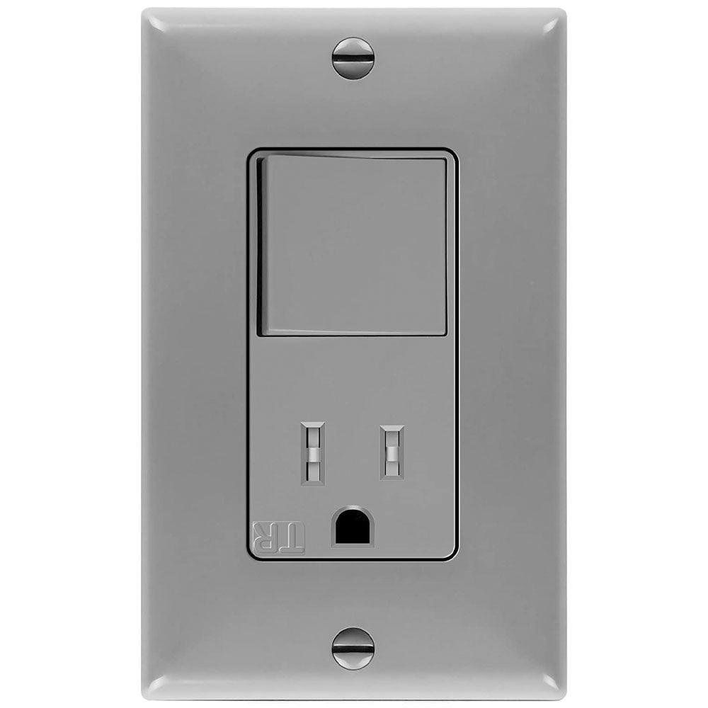 15 Amp Single Pole Rocker Combination Light Switch and Receptacle Gray - Bees Lighting