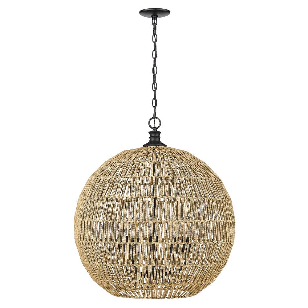 Florence 25 in. 5 Lights Pendant Light Black finish Natural Rope Shade