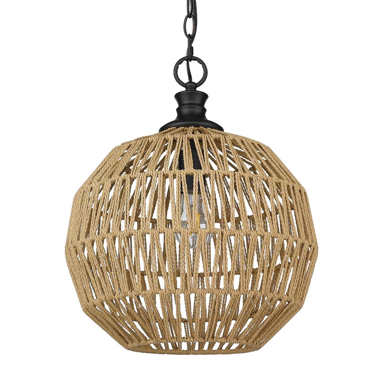 Florence 14 in. Pendant Light Black finish Natural Rope Shade