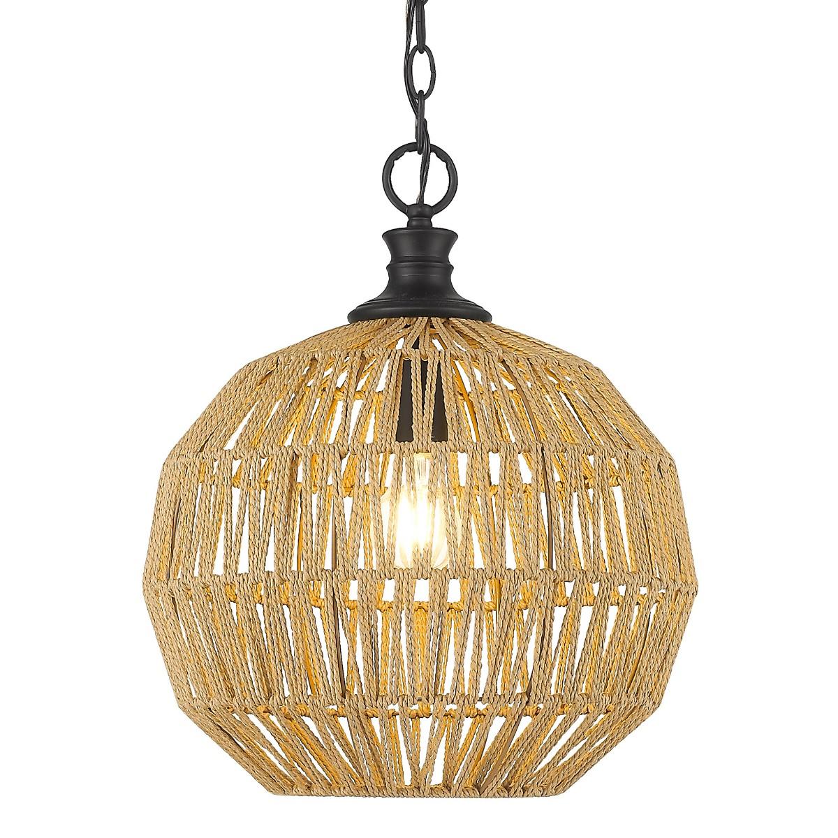Florence 14 in. Pendant Light Black finish Natural Rope Shade