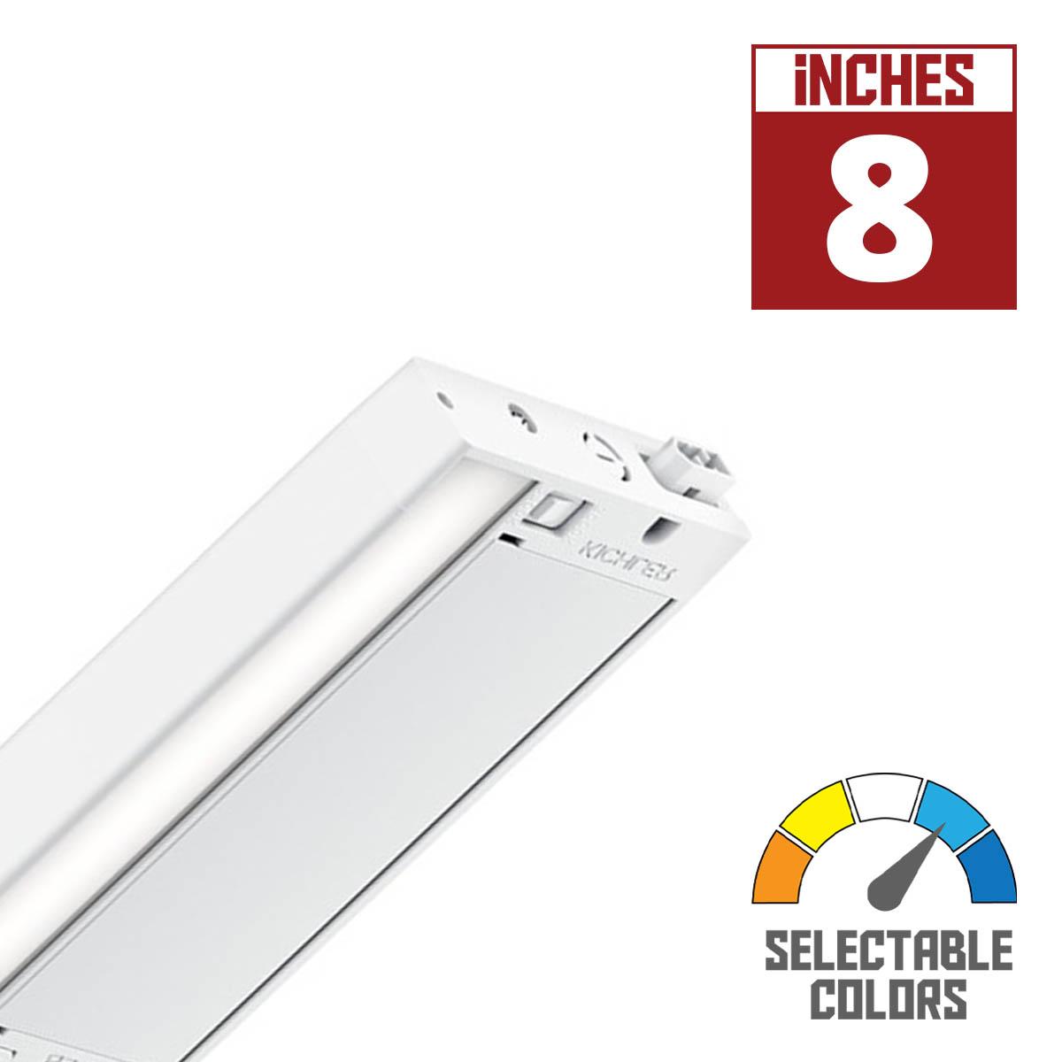 6U 8in. LED Under Cabinet Light, 2700K|3000K, 270 Lumens, 120V, White - Bees Lighting