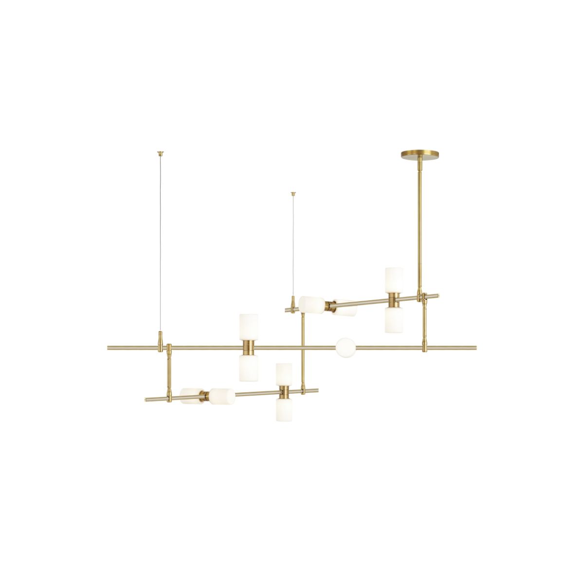 Modernrail 48 in. 12 Lights LED Chandelier with Remote canopy Gold Finish Glass Cylinders - Bees Lighting