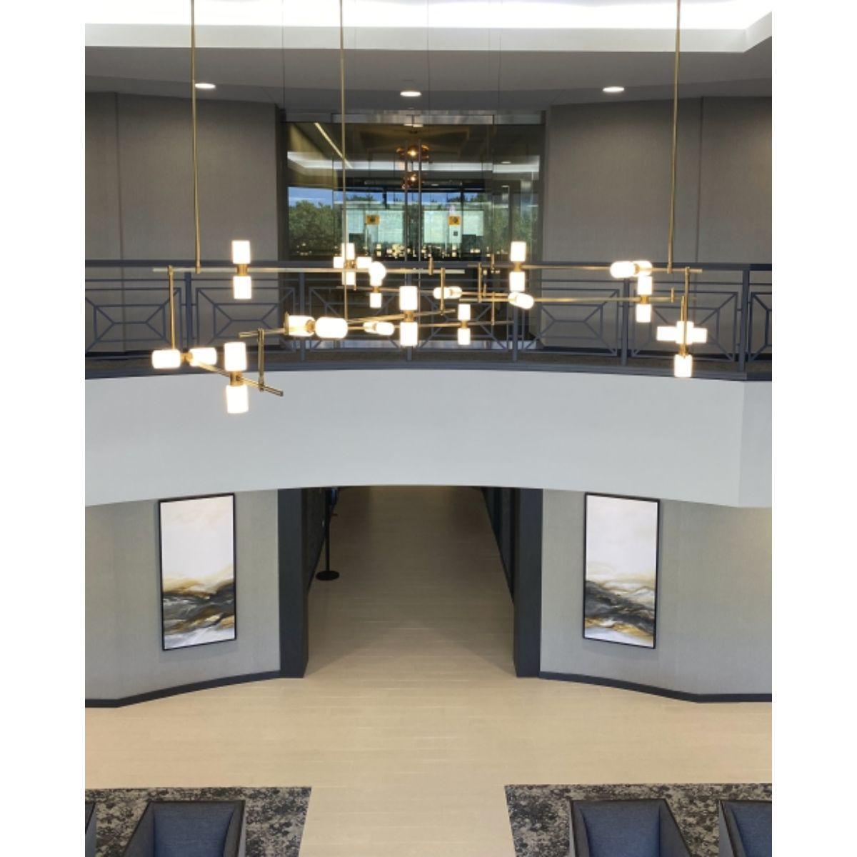 Modernrail 48 in. 12 Lights LED Chandelier with Remote canopy Gold Finish Glass Cylinders - Bees Lighting