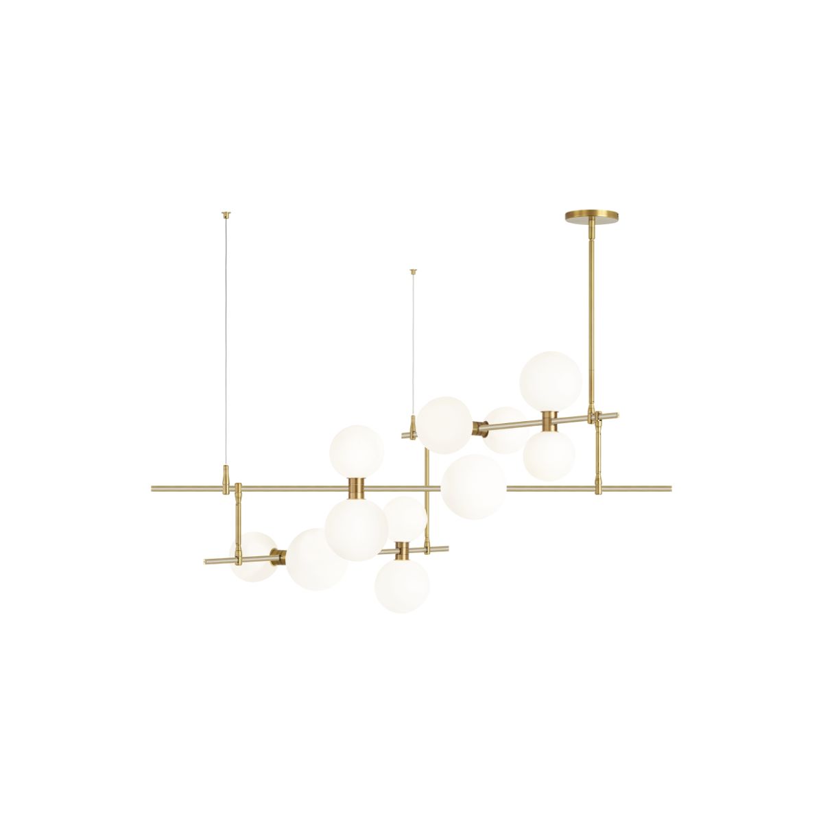 ModernRail 48 in. 12 Lights LED Chandelier with Remote canopy Gold Finish Glass Orbs - Bees Lighting