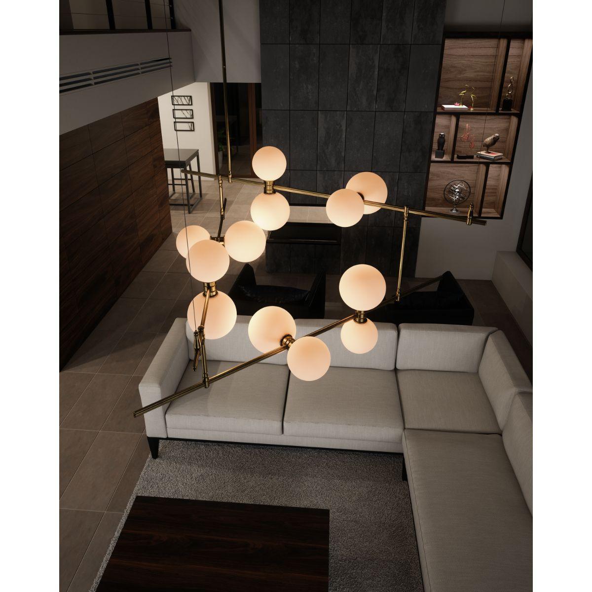ModernRail 48 in. 12 Lights LED Chandelier with Remote canopy Gold Finish Glass Orbs - Bees Lighting