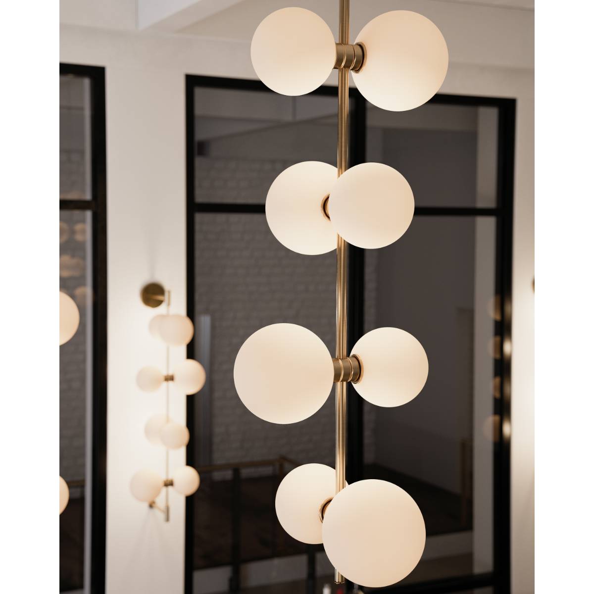 ModernRail 9 in. 8 Lights LED Pendant Light with Remote Conopy Brass Finish Glass Orbs