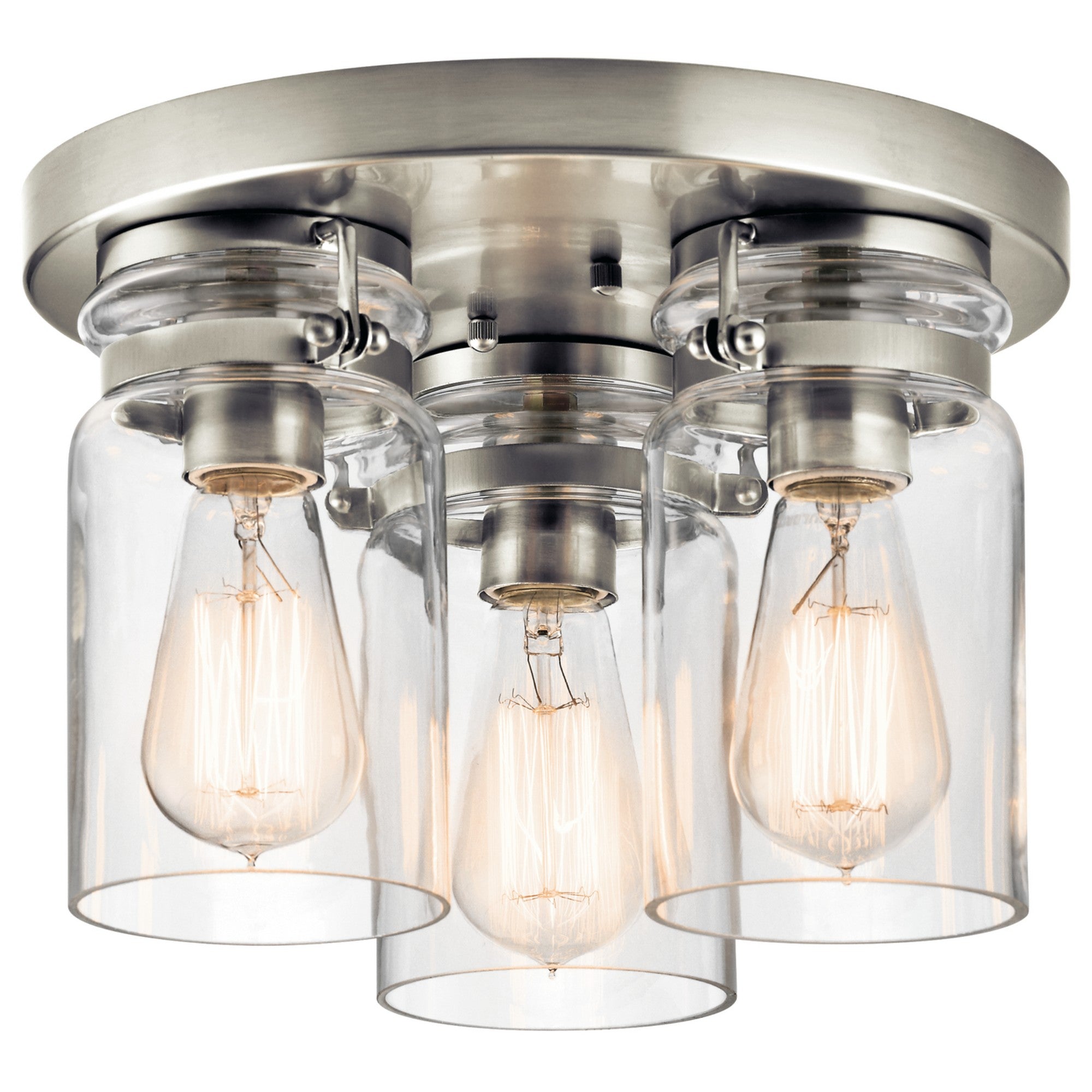 Brinley 12" 3-Light Flush Mount, Brushed Nickel Finish - Bees Lighting