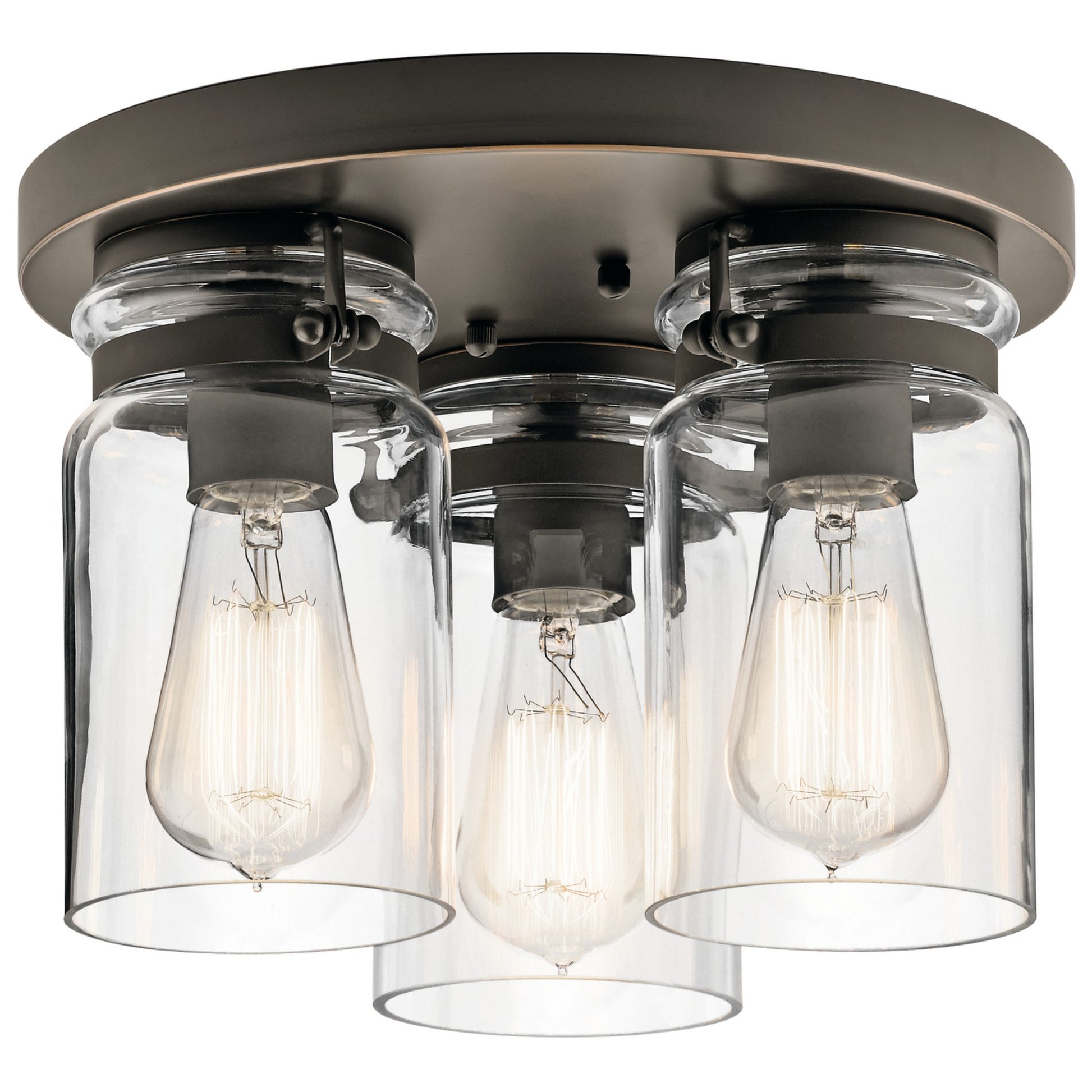 Brinley 12" 3-Light Flush Mount, Olde Bronze Finish - Bees Lighting