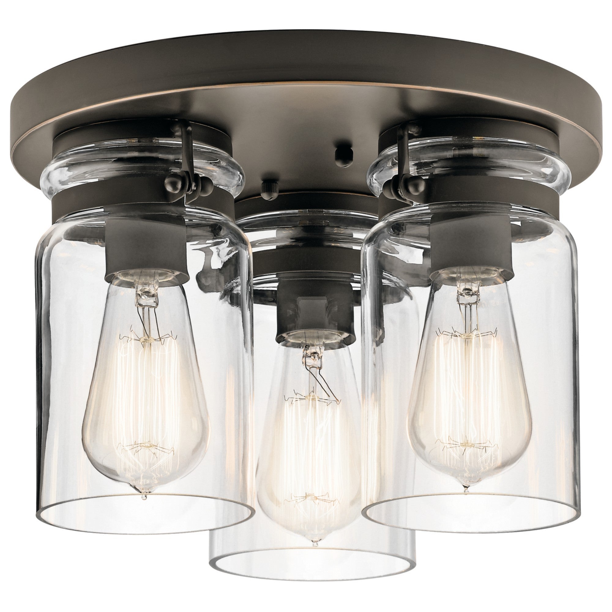 Brinley 12" 3-Light Flush Mount, Olde Bronze Finish - Bees Lighting