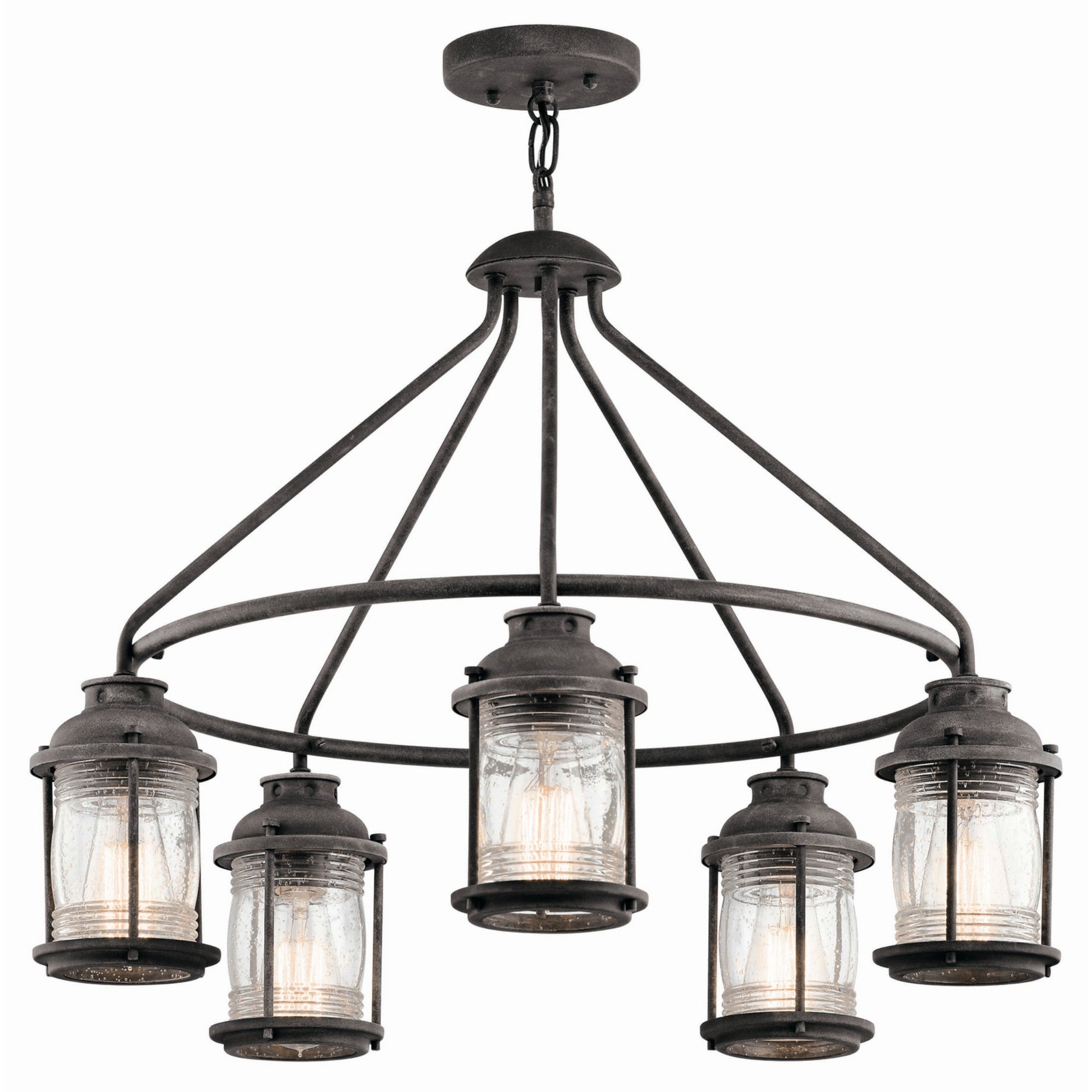 Ashland Bay 26" 5-Light Outdoor Chandelier, Weathered Zinc Finish - Bees Lighting