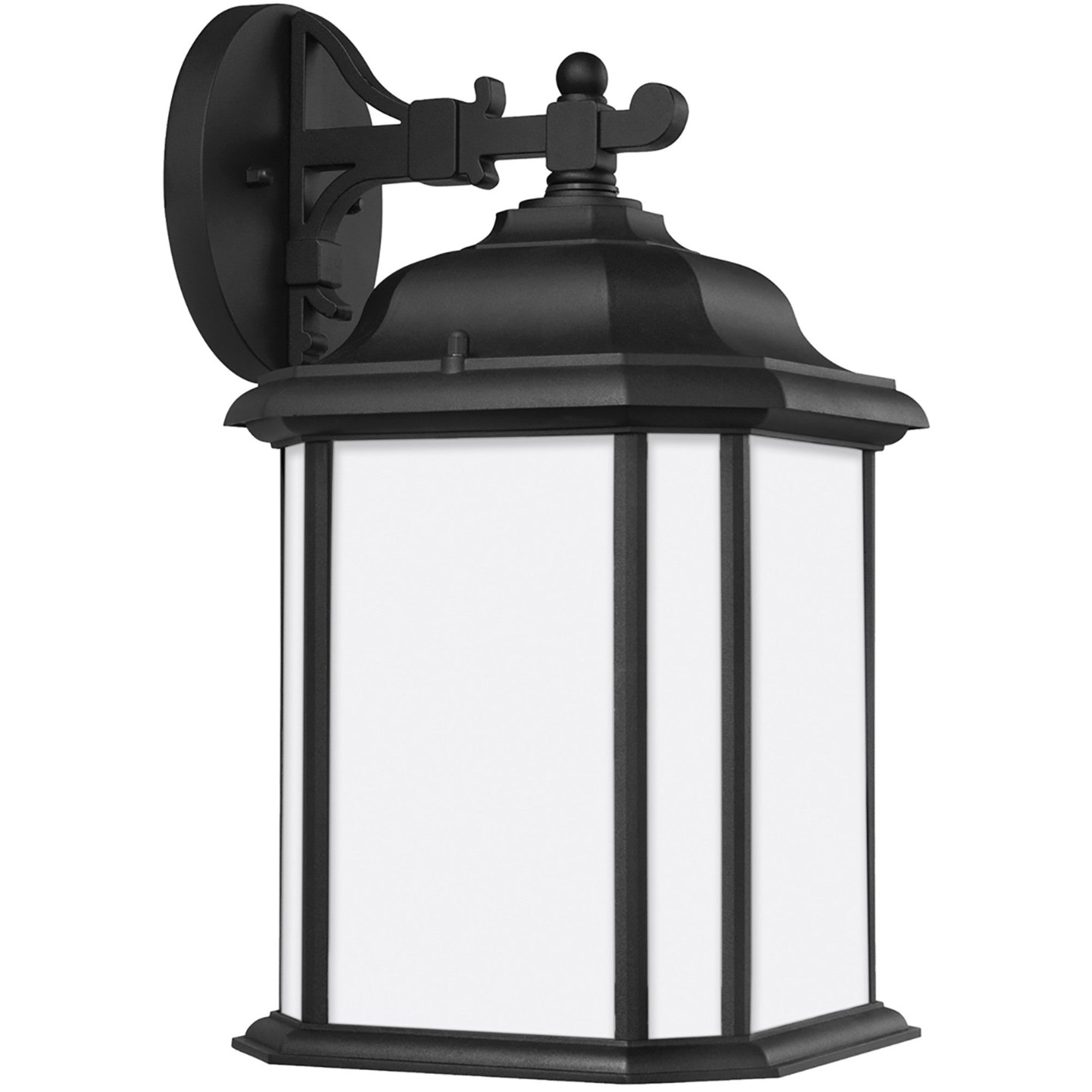 Kent 16" Outdoor Wall Lantern, Black Finish with Satin Etched Glass - Bees Lighting