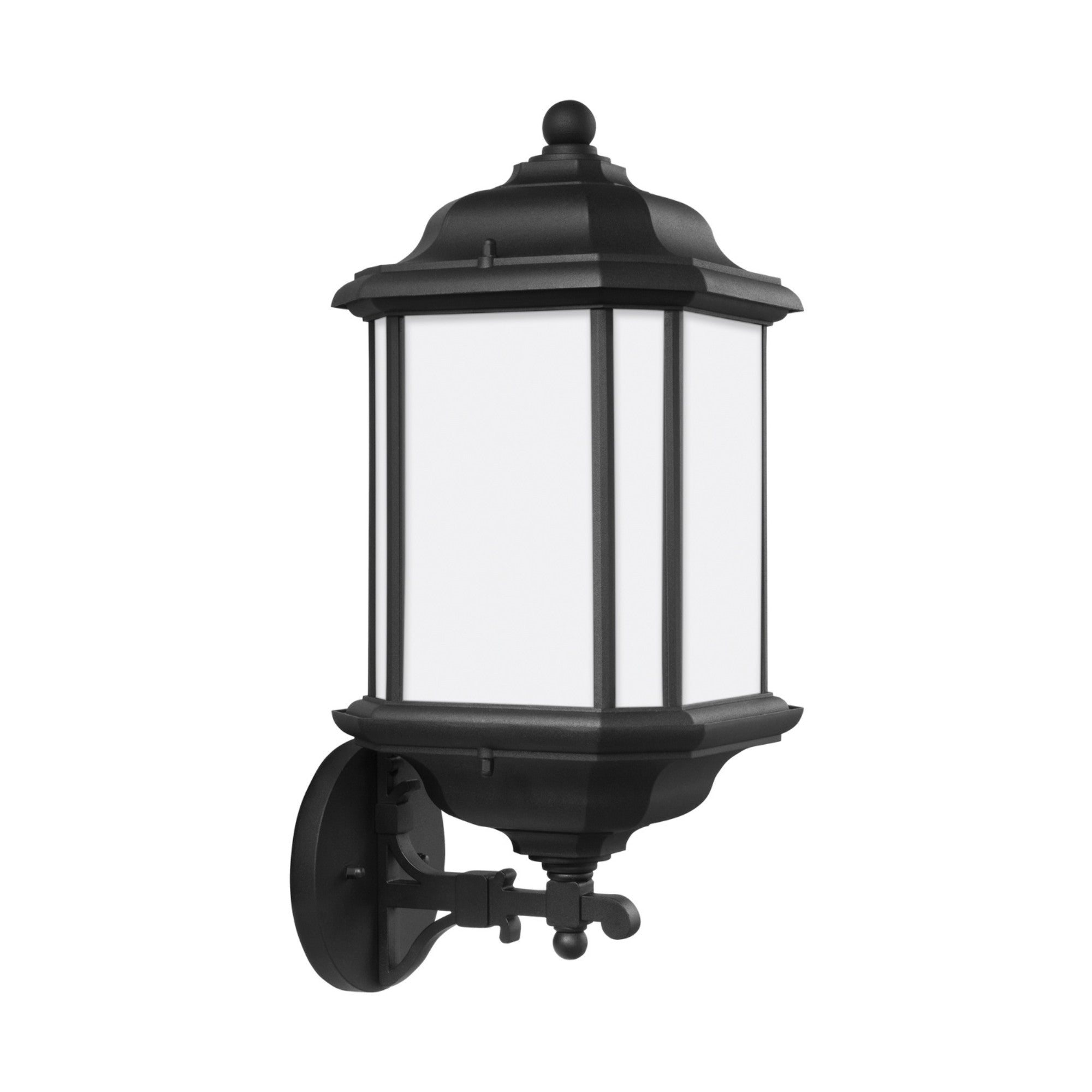 Kent 19" Outdoor Wall Lantern, Black Finish with Satin Etched Glass - Bees Lighting