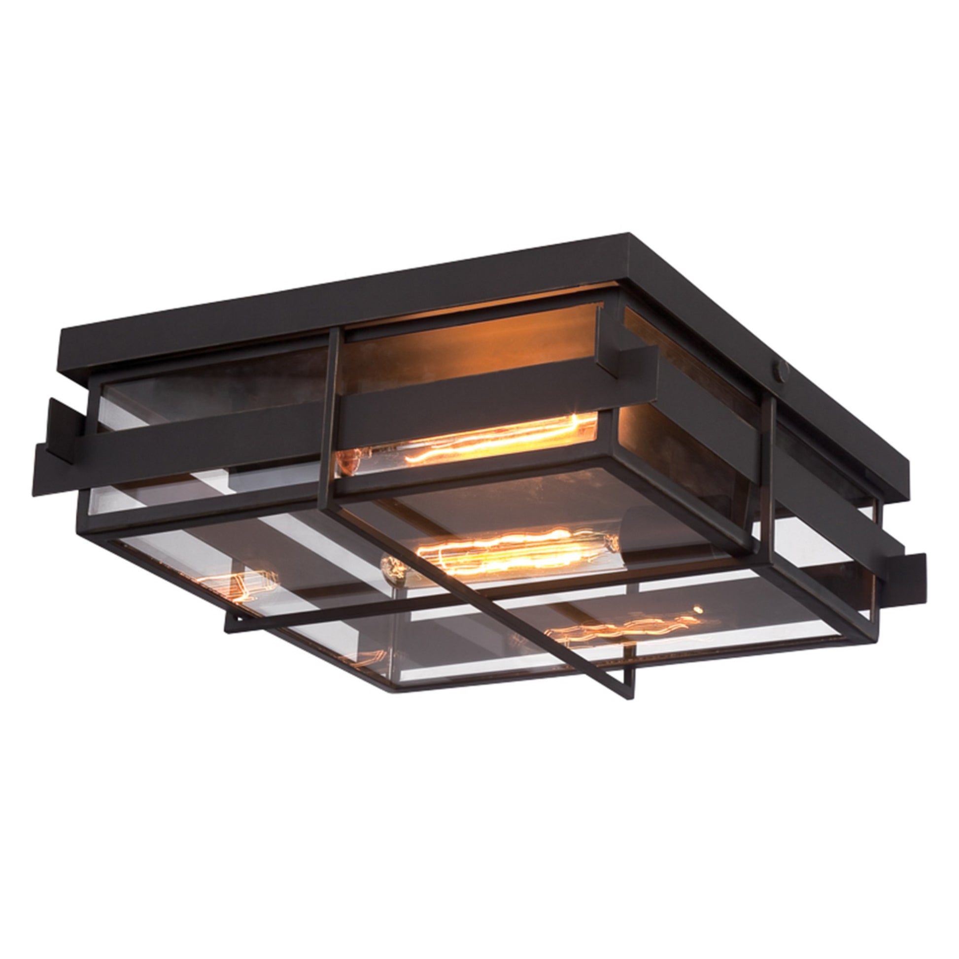 Muller 2-Light 14" Outdoor Flush Mount, Black Finish - Bees Lighting