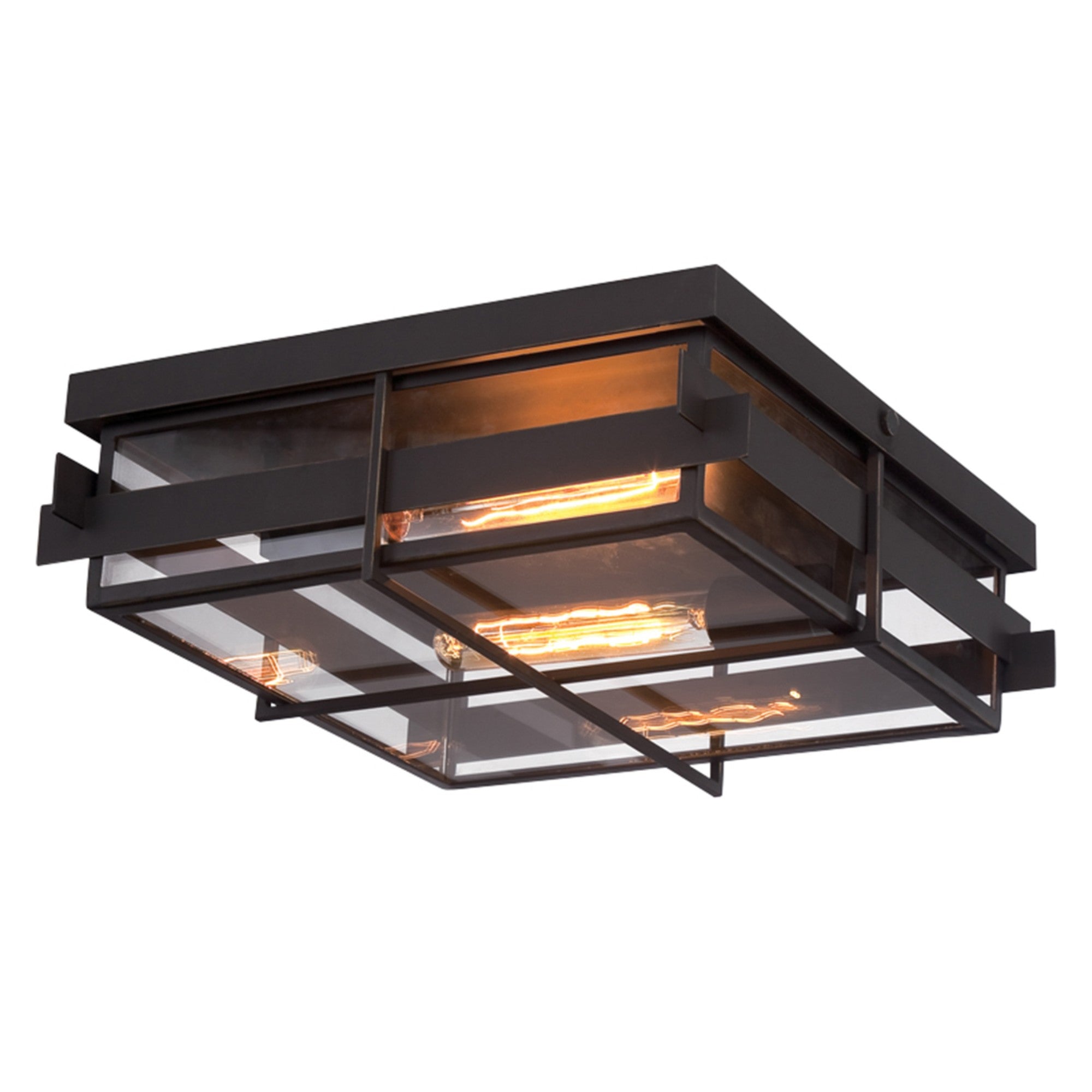 Muller 2-Light 14" Outdoor Flush Mount, Black Finish - Bees Lighting