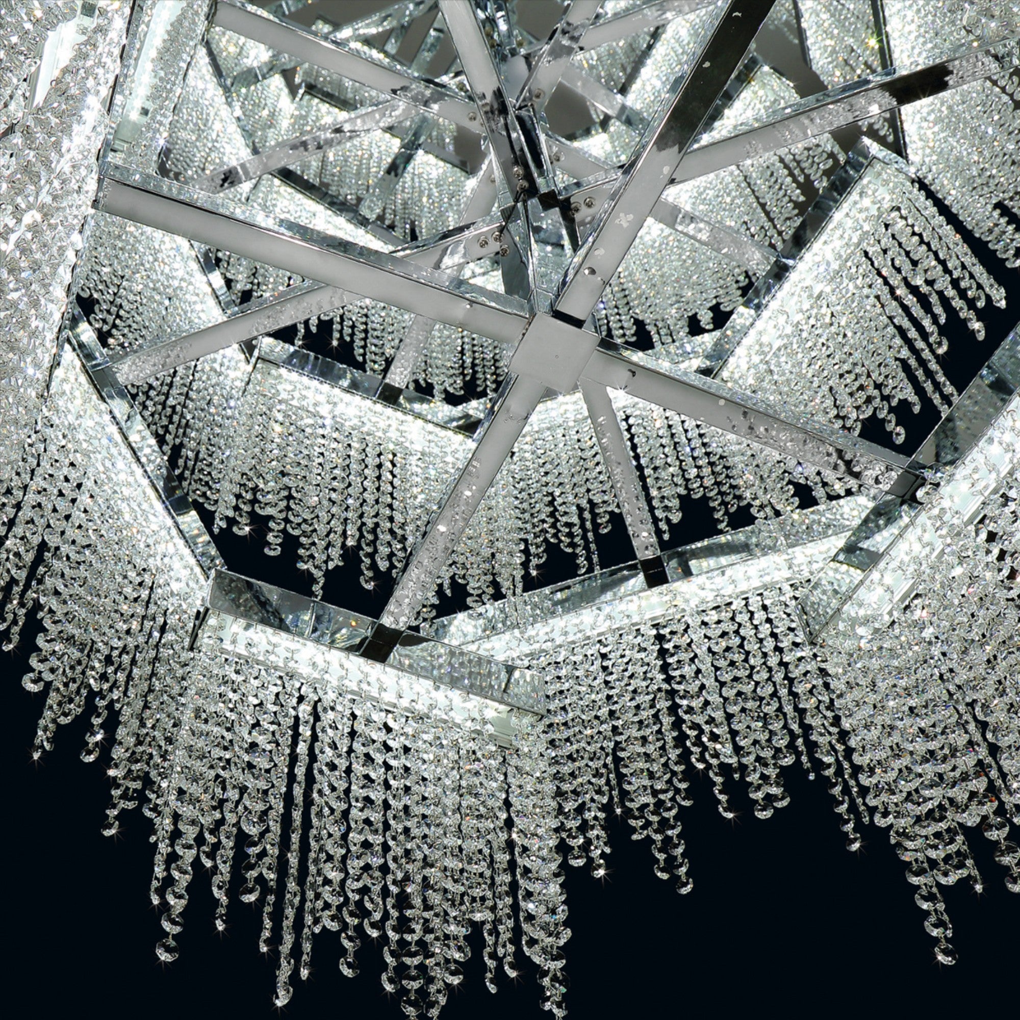 Rossi 36-Light 70" LED Grand Chandelier, Chrome Finish with Crystals - Bees Lighting