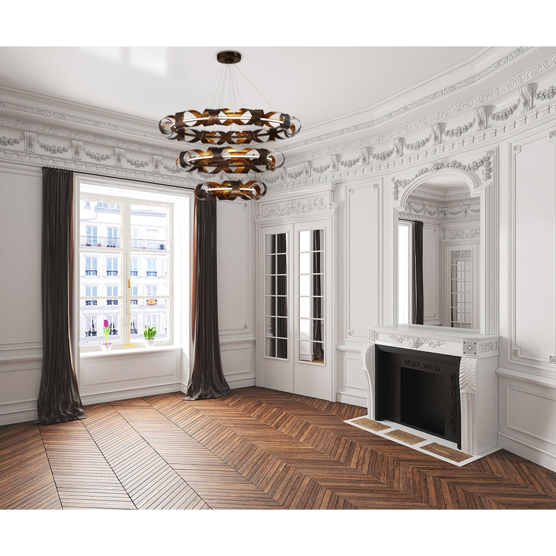 Banderia 3-Tiers 44" LED Grand Chandelier, Bronze & Gold Finish - Bees Lighting
