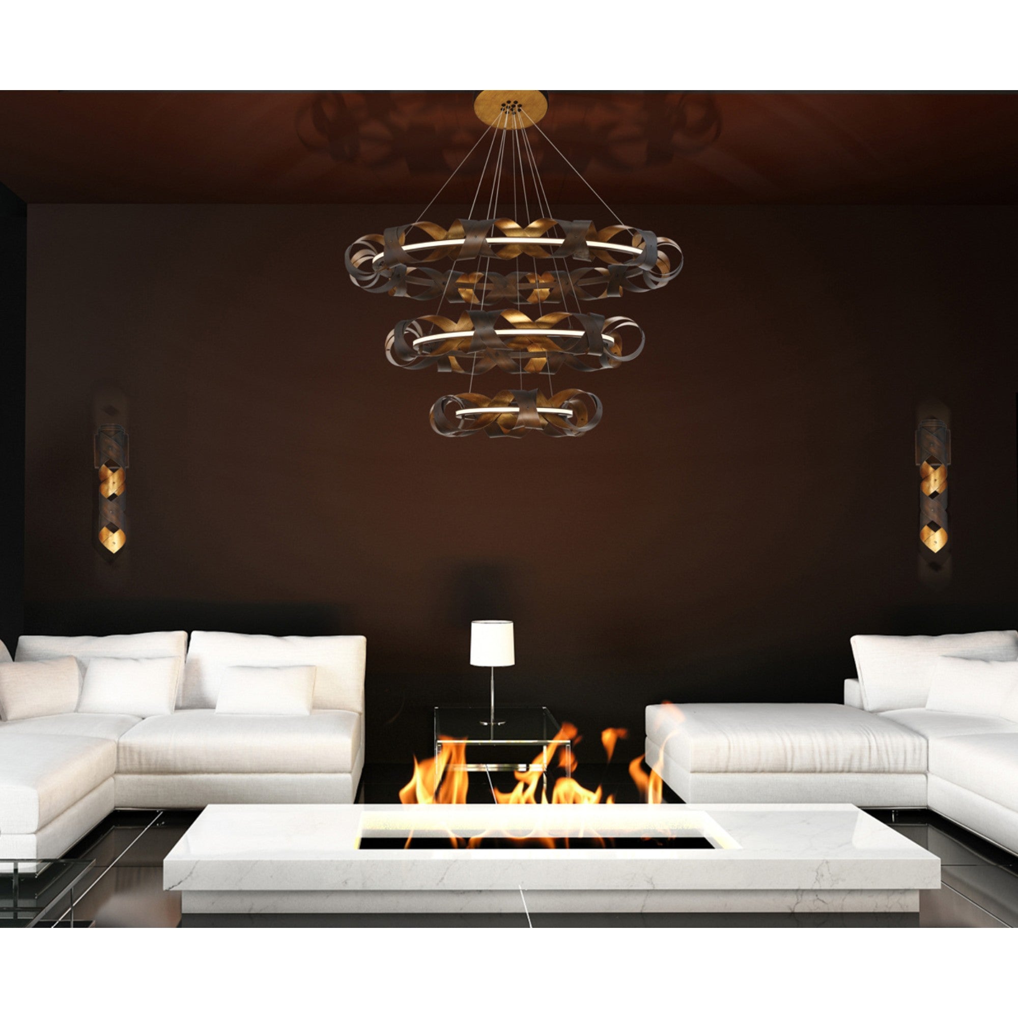 Banderia 3-Tiers 44" LED Grand Chandelier, Bronze & Gold Finish - Bees Lighting