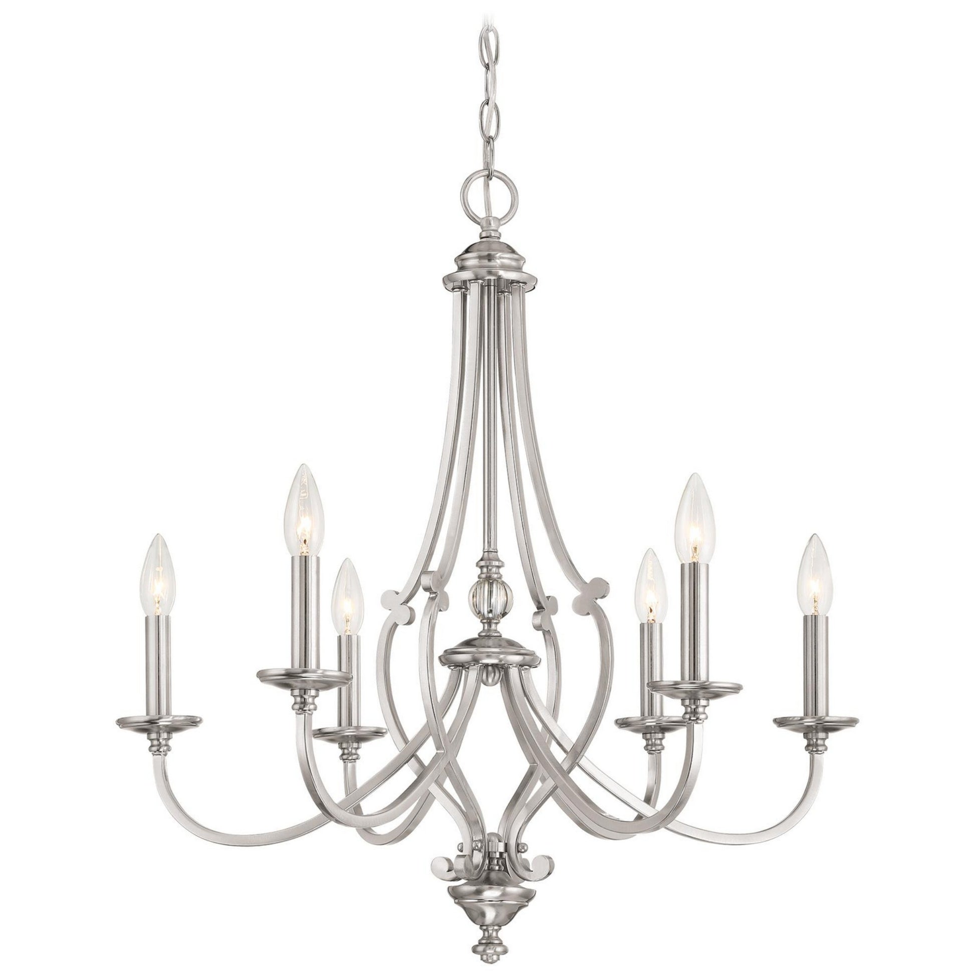 Savannah Row 26" 6-Light Chandelier, Brushed Nickel Finish - Bees Lighting