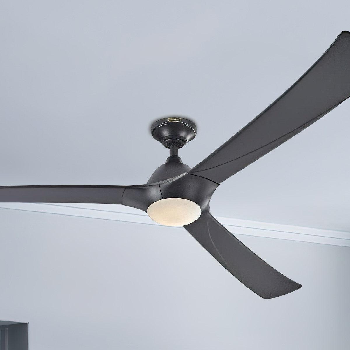 Techno II 72 Inch Large Modern Ceiling Fan With Light And Remote, Black Finish, DC Motor - Bees Lighting
