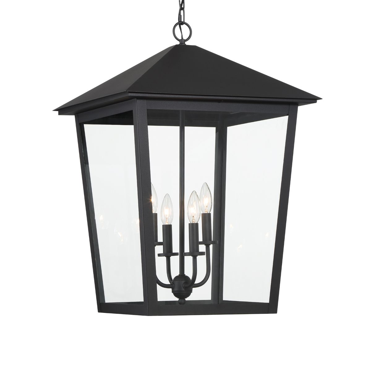 Noble Hill 19 In. 4 Lights Outdoor Hanging Lantern Black Finish