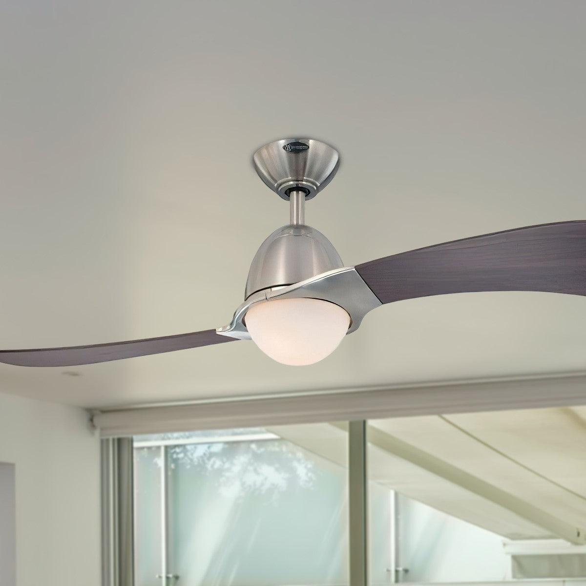 Solana 48 Inch 2 Blades Propeller Ceiling Fan With Light And Remote, Brushed Nickel Finish - Bees Lighting