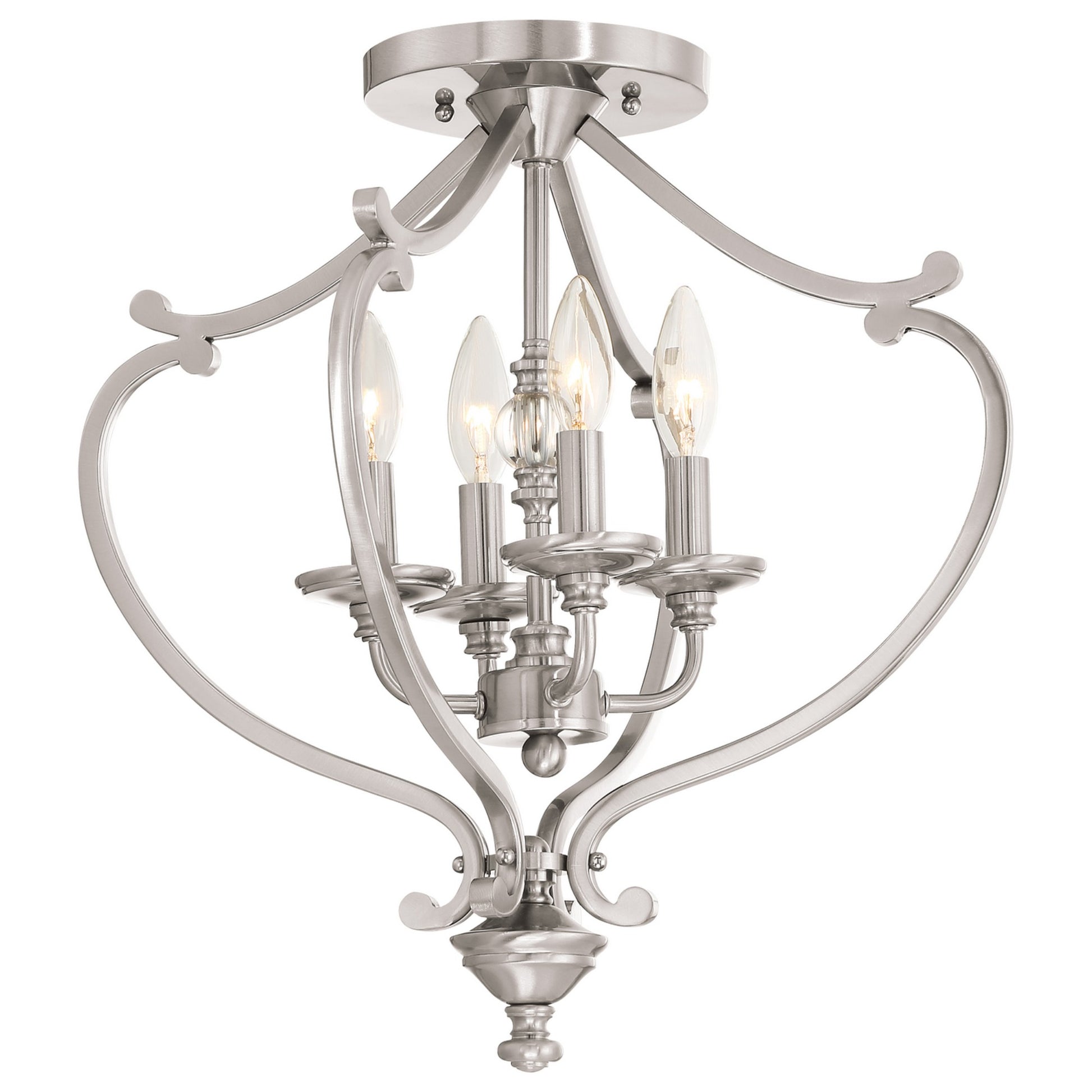 Savannah Row 21" 4-Light Semi-Flush Convertible Pendant, Brushed Nickel Finish - Bees Lighting