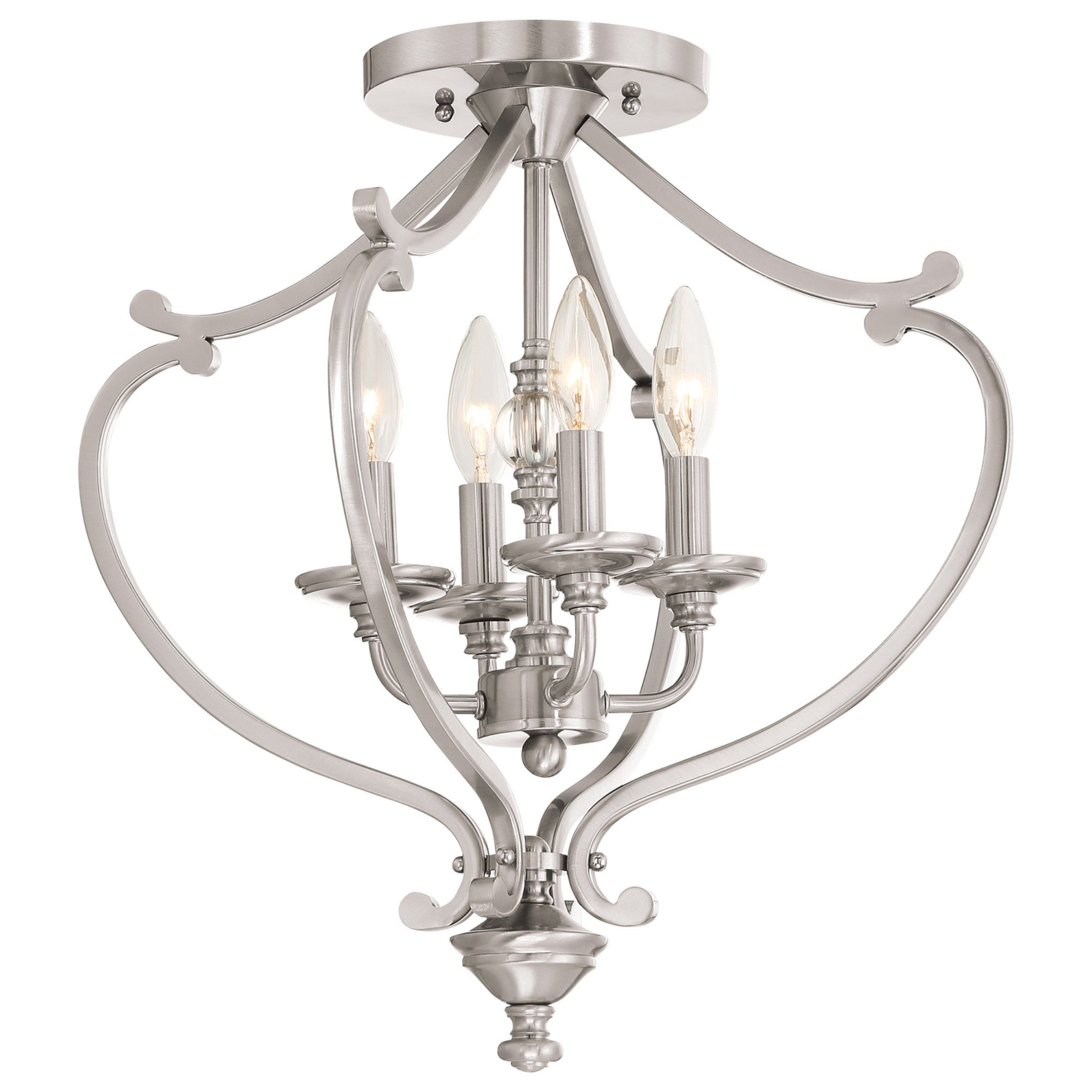 Savannah Row 21" 4-Light Semi-Flush Convertible Pendant, Brushed Nickel Finish - Bees Lighting