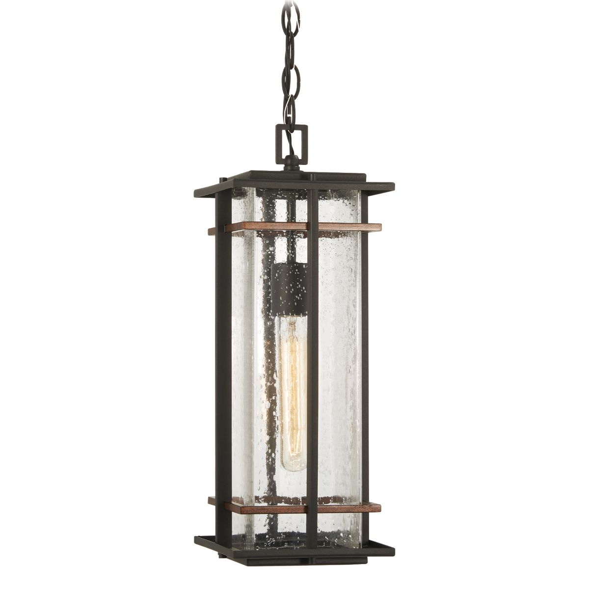 San Marcos 7 in. Outdoor Hanging Lantern Black & Antique Copper finish
