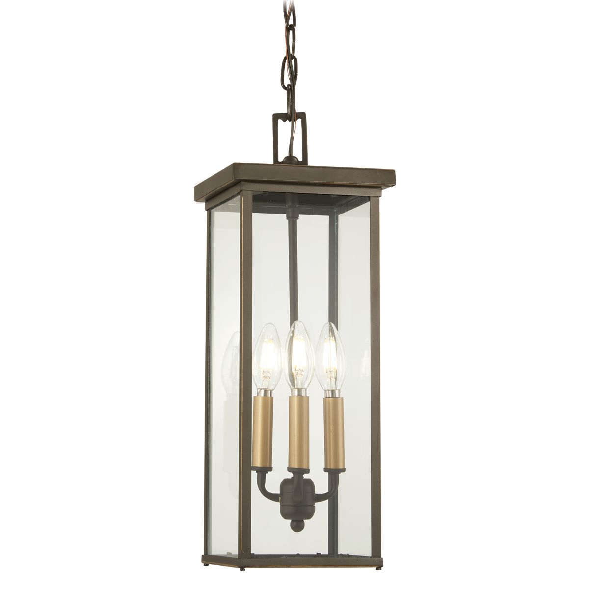 Casway 4 lights 7 in. Outdoor Hanging Lantern Oil Rubbed Bronze & Gold finish