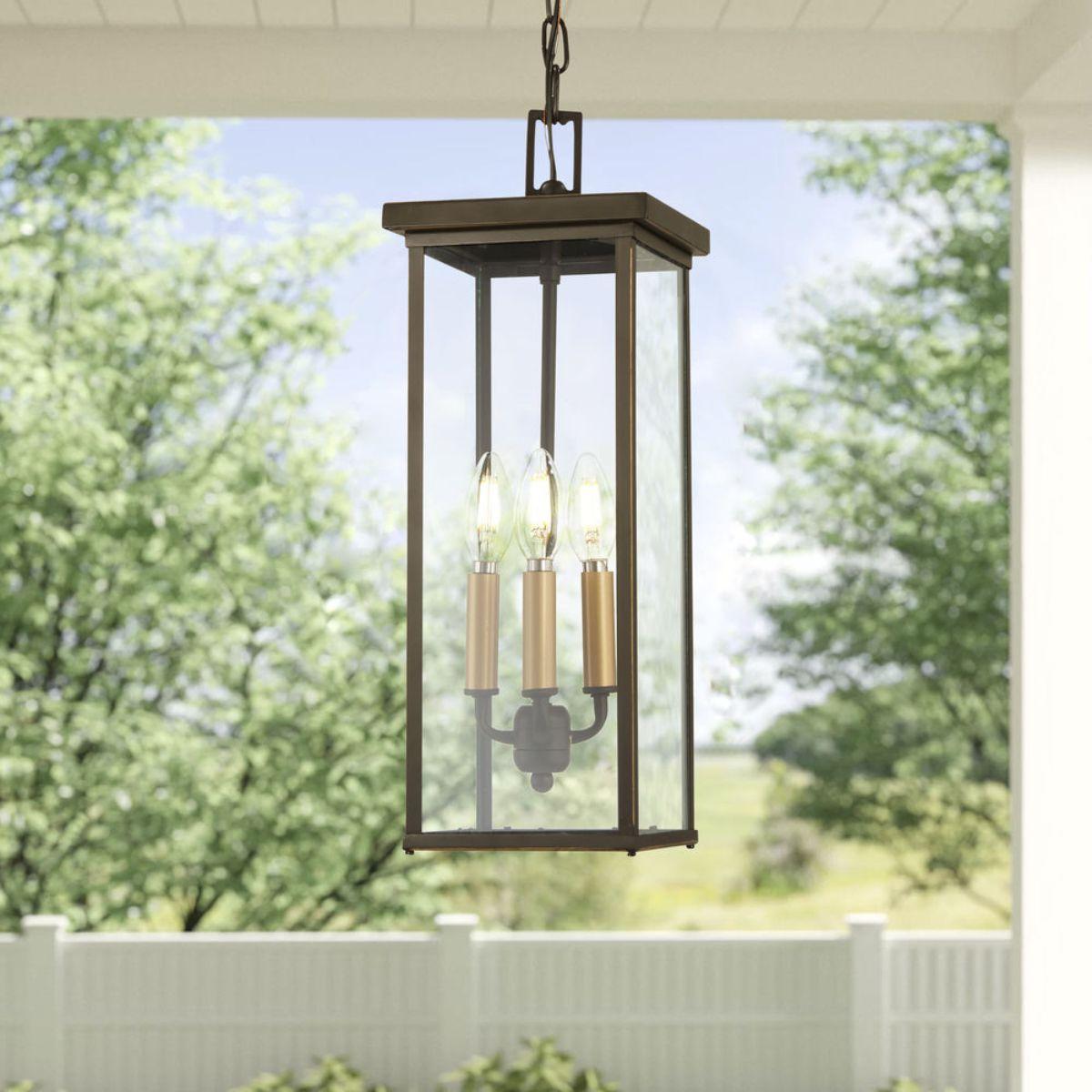 Casway 4 lights 7 in. Outdoor Hanging Lantern Oil Rubbed Bronze & Gold finish