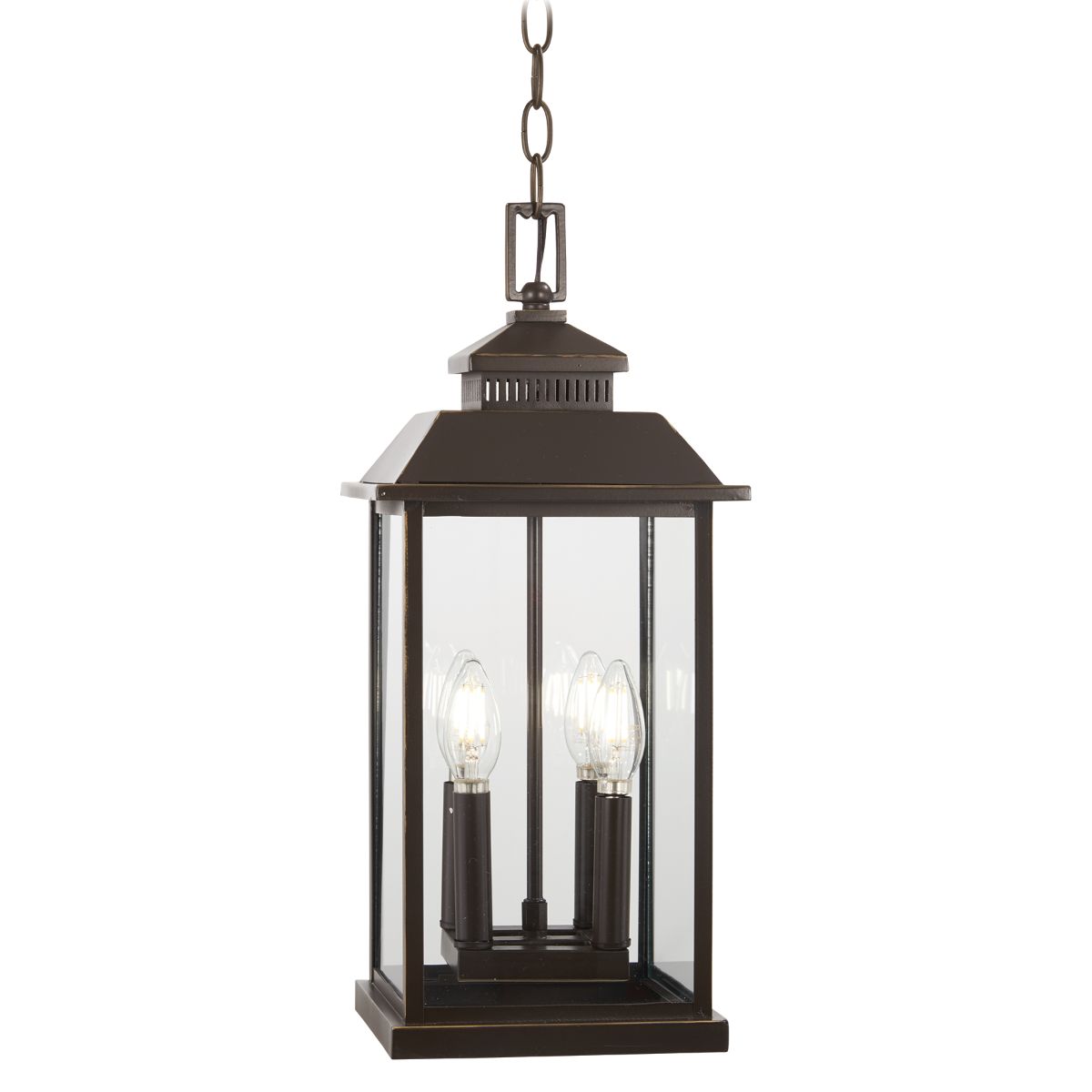 Miner's Lof 4 lights 9 in. Outdoor Hanging Lantern Oil Rubbed Bronze & Gold finish