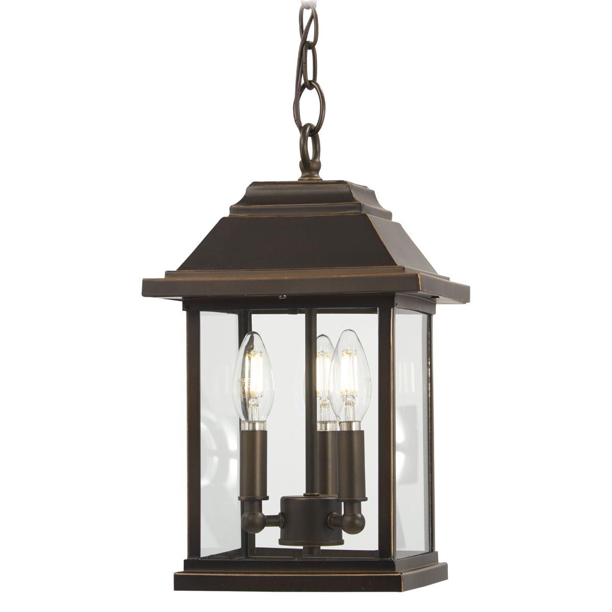 Mariner's Pointe 3 lights 9 in. Outdoor Hanging Lantern Oil Rubbed Bronze & Gold finish - Bees Lighting