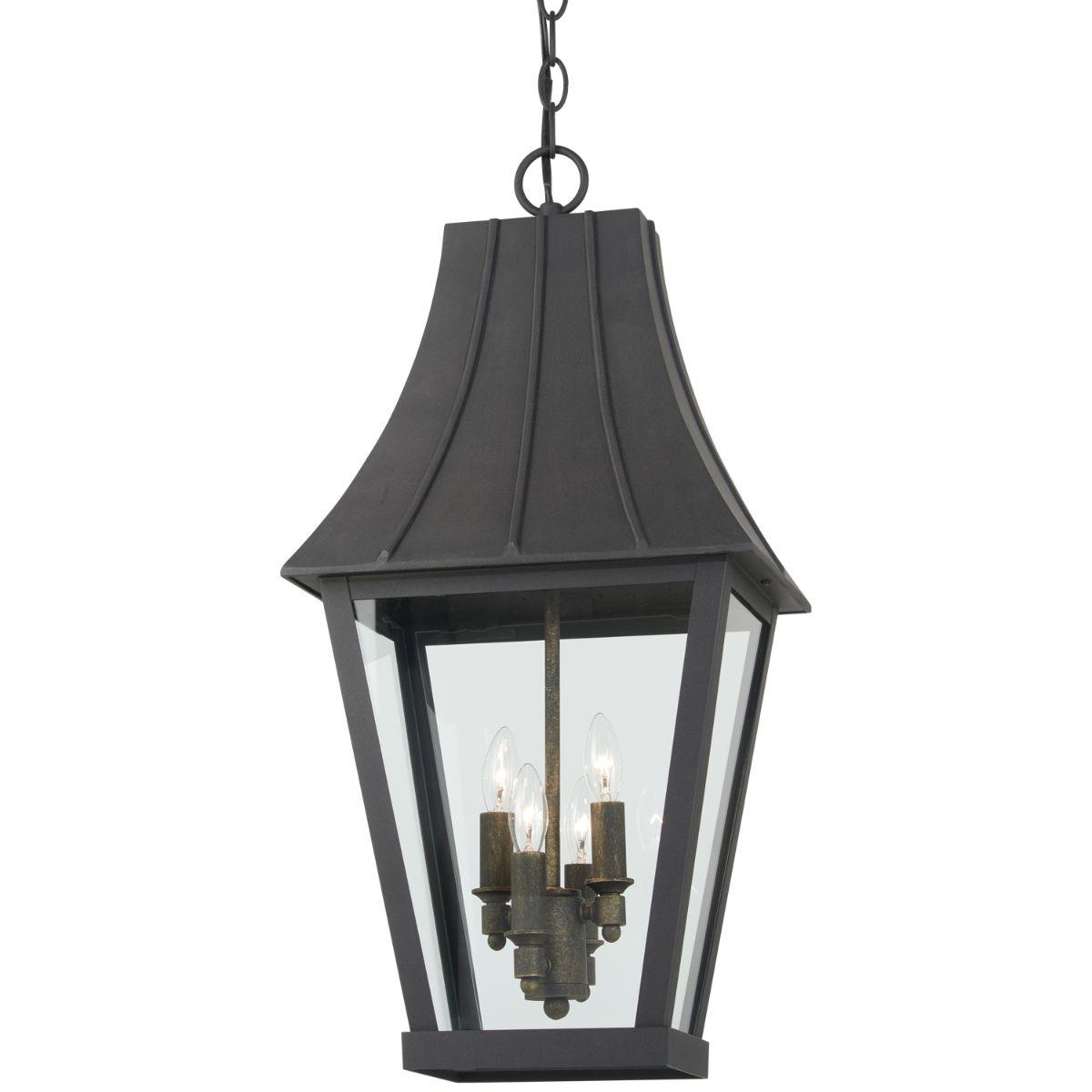 Chateau Grande 4 lights 12 in. Outdoor Hanging Lantern Black & Gold finish