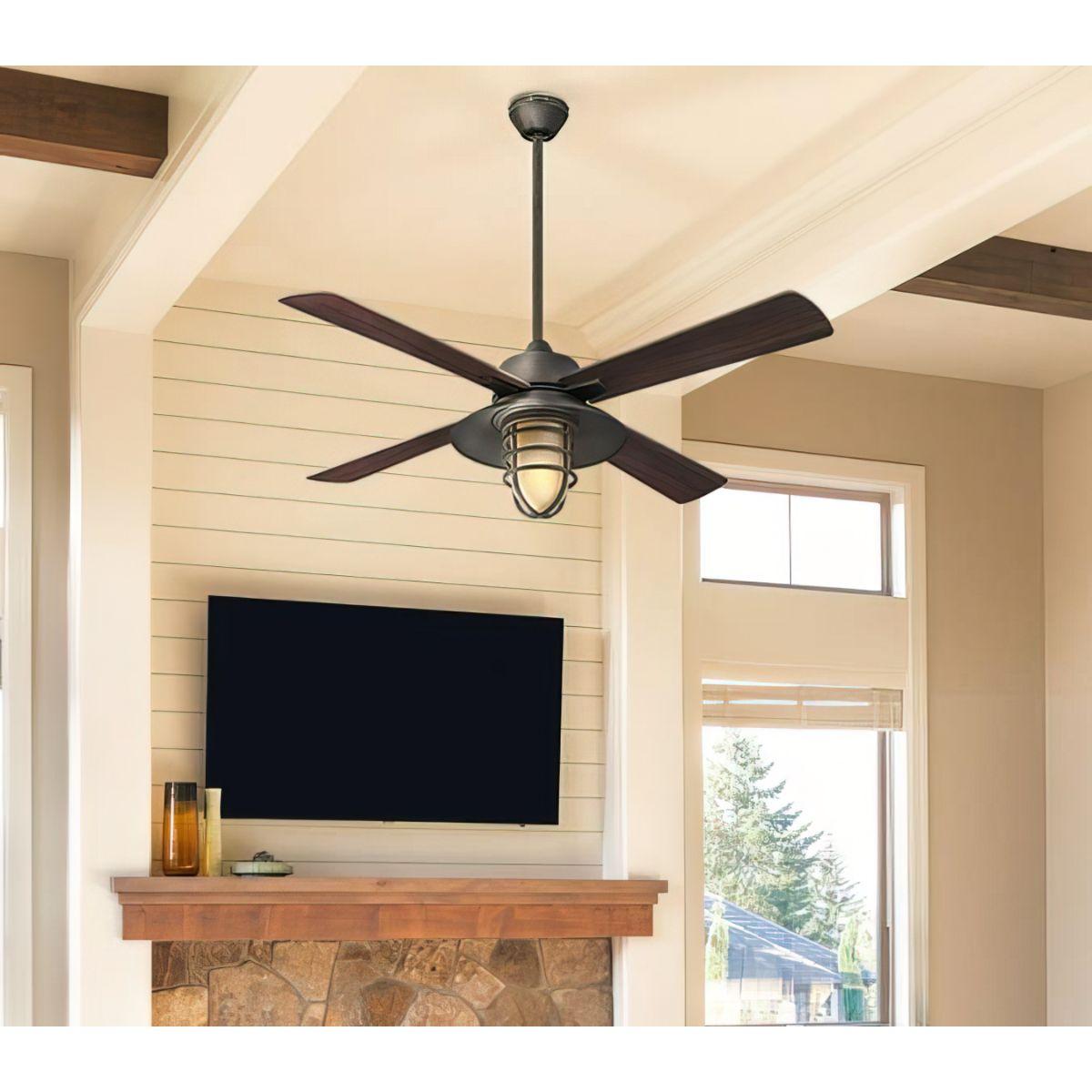 Porto 52 Inch Rustic Caged Ceiling Fan With Light And Remote